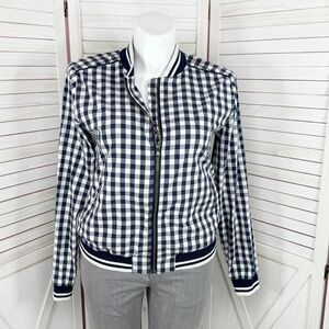 Merona Gingham Check Full Zip Windbreaker Jacket Blue White XL Cottagecore